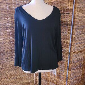 NWT VTG Lea & Nicole Black Blouse Top Sz L USA Made Soft Modal 3/4 Sleeve